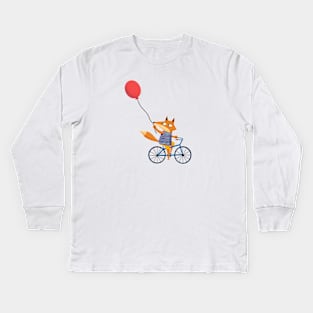 wolf on bike Kids Long Sleeve T-Shirt